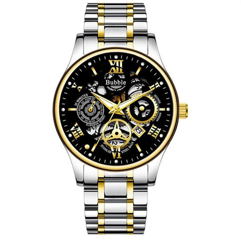 "UTHAI Men's Watch - Trendy High-End Quartz Wristwatch with Roman Hollow Design"