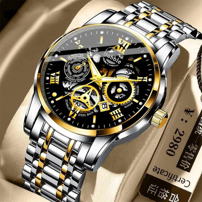 "UTHAI Men's Watch - Trendy High-End Quartz Wristwatch with Roman Hollow Design"