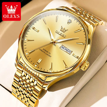 OLEVS Luxury Top Brand Men's Quartz Watches Classic Original Watch for Men Business Fashion Waterproof Gold Men's Wristwatch+Box