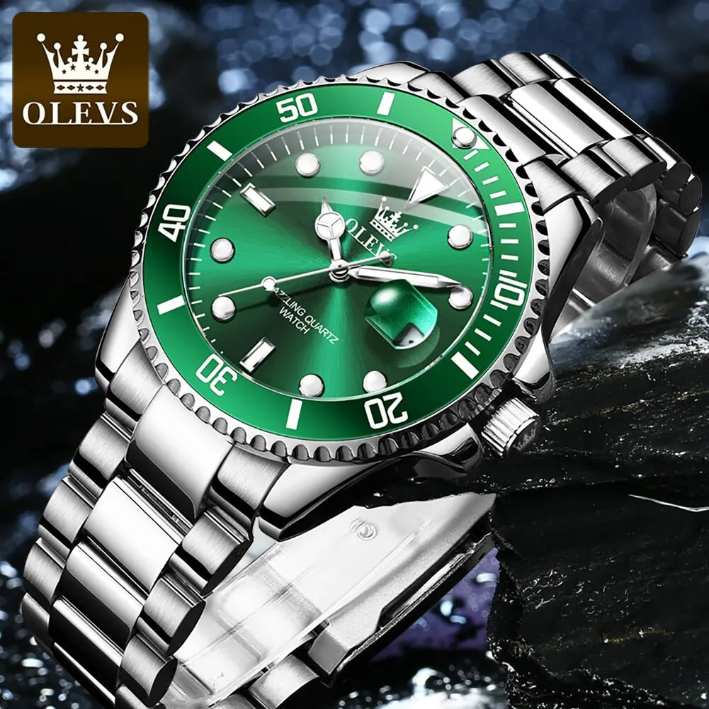 OLEVS Green Stainless Steel Luxury Quartz Watch